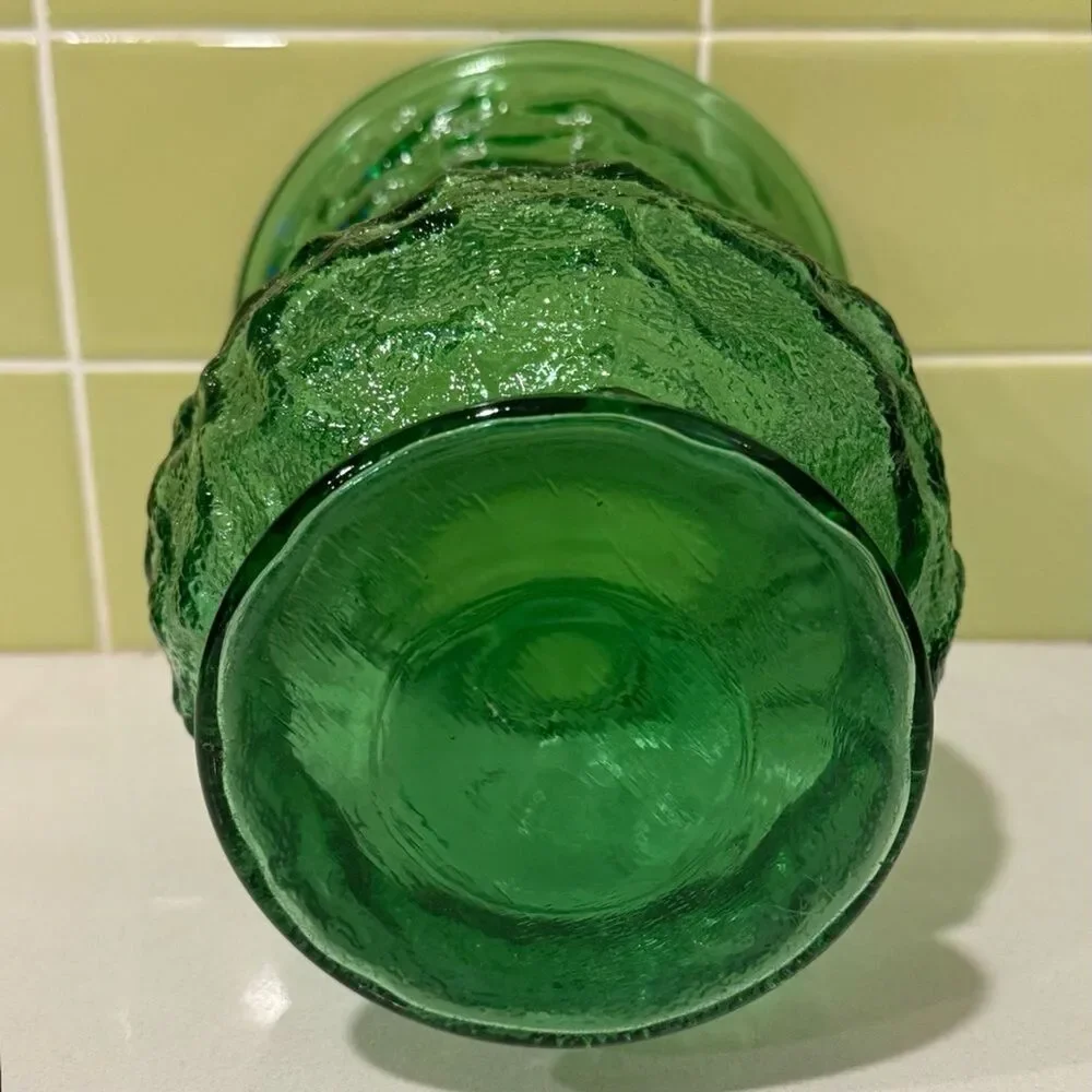 Vintage Green Crinkle Glass Vase — Textured Mid-Century Statement Piece - Picture 3 of 4